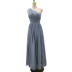 BRIDESMAID SZ 4 S Blue One-Shoulder Pleated Cutout Formal Maxi Dress NEW B82